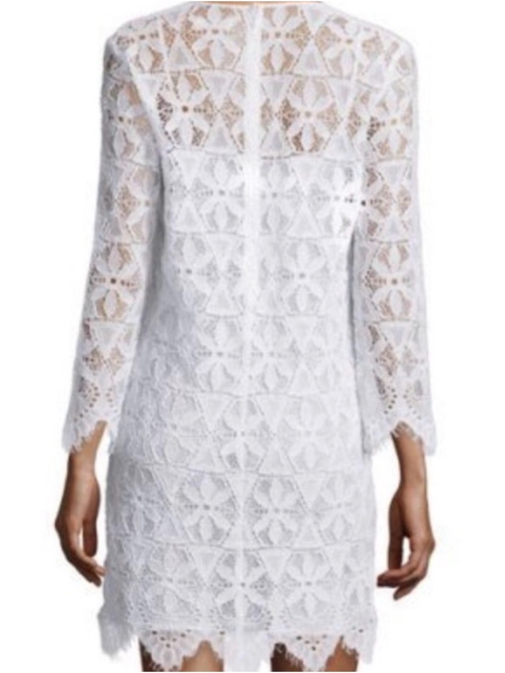 Frame Denim White Lace V-Neck Mini Dress Long Sleeve Sheer Size M - Picture 2 of 7
